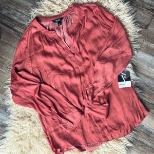 Simply Vera Wang Long Sleeve V-neck Shear Blouse (Size Large)